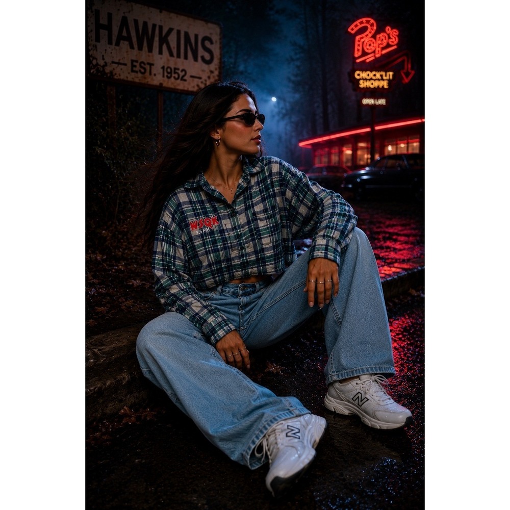 NWT Stranger Things x No Boundaries Hawkins Plaid Crop Top Grunge Size L - Picture 3 of 5